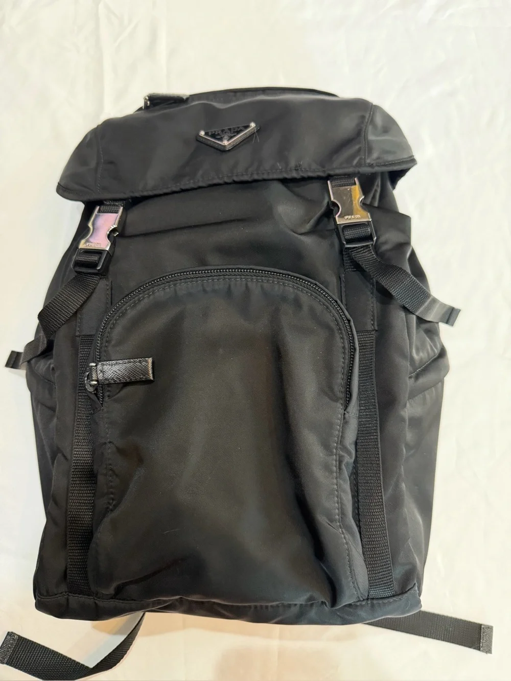 Prada Black Tessuto Nylon Montagna Double Buckle Backpack